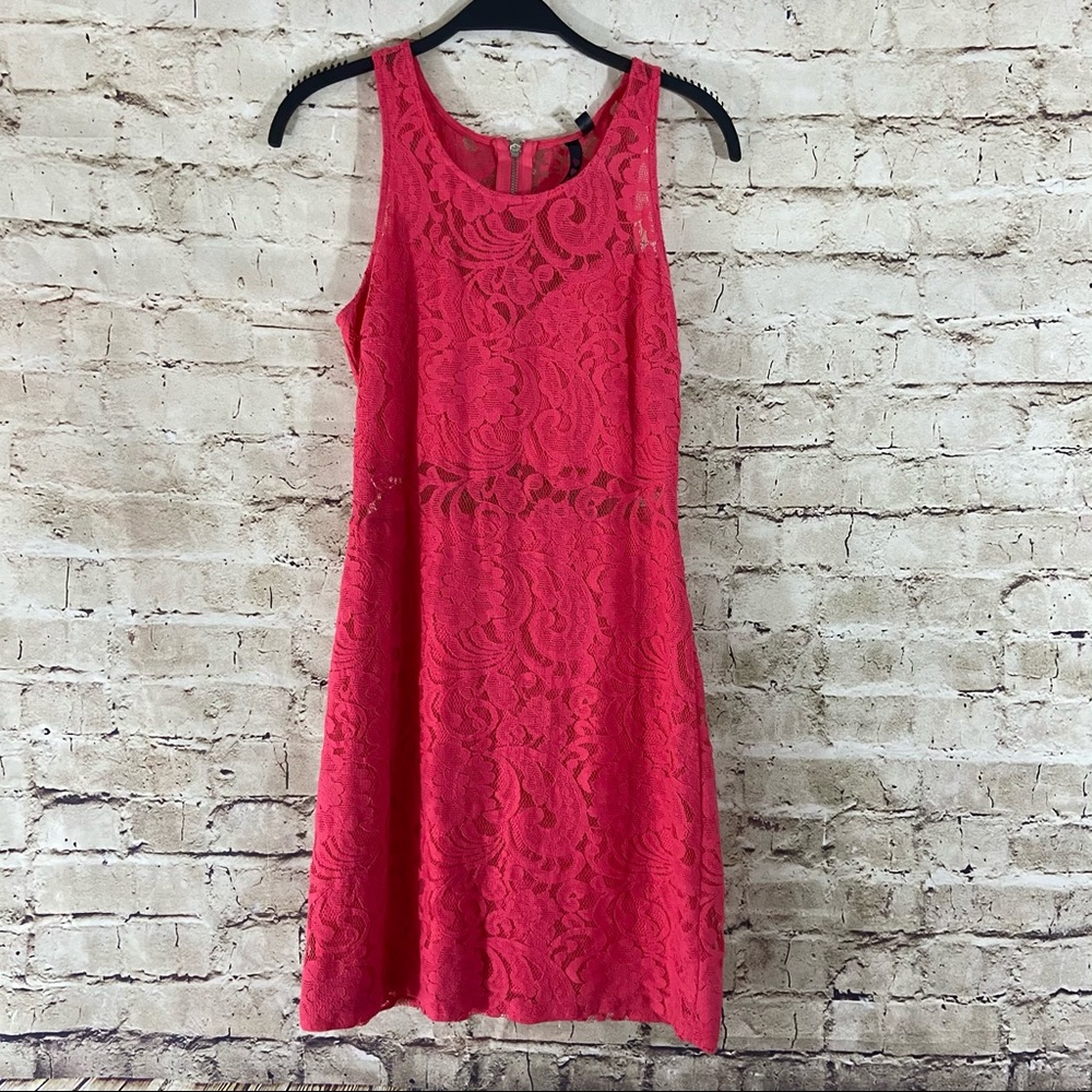 Pink sleeveless lace babydoll dress size small